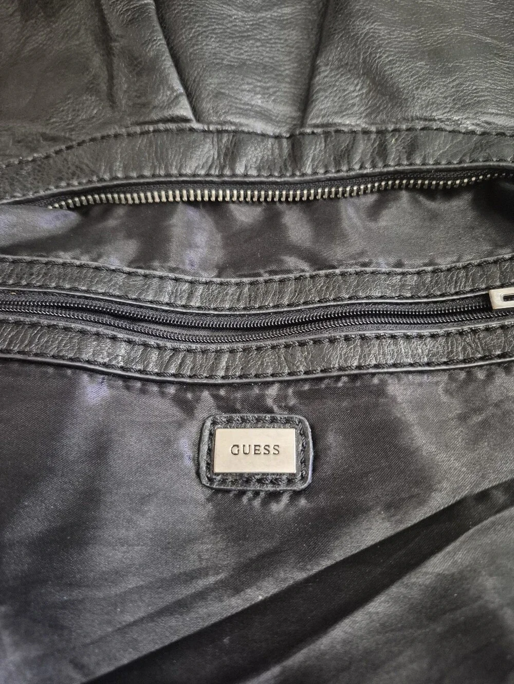 Y2K Rare Guess Black Leather Shoulder Hobo Bag Silver Hardware - Picture 6 of 6